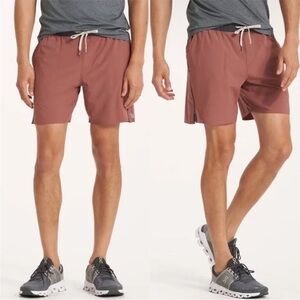 Vuori Men’s Course Run Shorts in Terracotta Dusty Red Drawstring